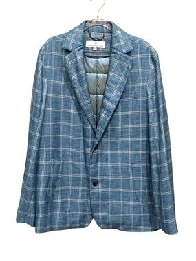 NORWEGIAN WOOL BLUE WINDOWPANE PLAID DUCK DOWN SPORT COAT